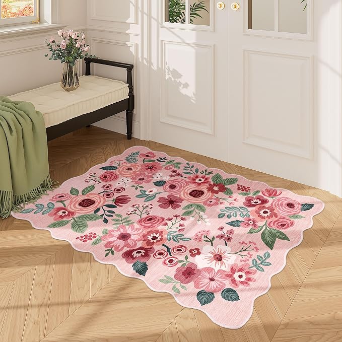 DUKINO 2x3 Rugs for Entryway, Floral Door Mat Washable Kitchen Rugs, Low Pile - Image 7
