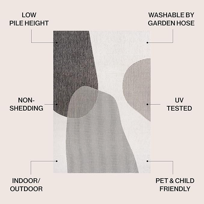 JONATHAN Y Geometric Organic Shapes Indoor Outdoor Area Rug 5X8 Cream/Black, Zia Modern for Backyard, Patio, Porch, Easy-Cleaning, High Traffic, Pet-Friendly, Non-Shedding (TSN306A-5)