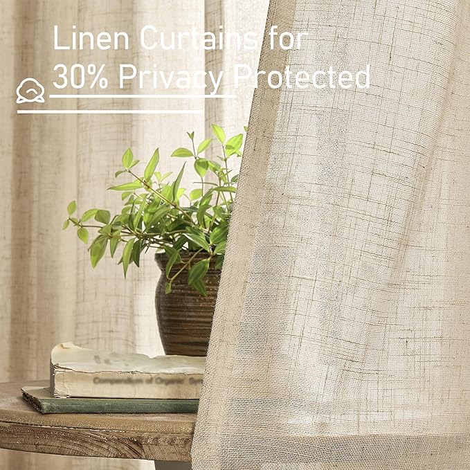 Linen Blended Curtains for Bedroom Living Room, 38 x 84 Inch | Faux Linen - Image 5