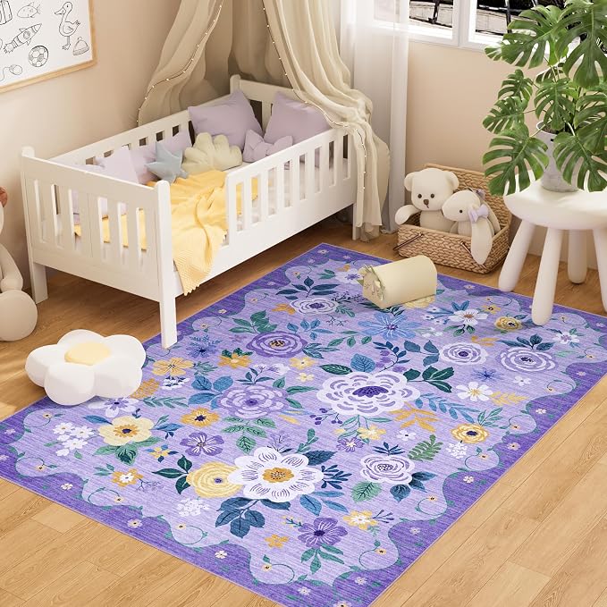 DUKINO 3x5 Area Rug, Floral Washable Rug by DUKINO