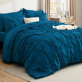 Bedsure Queen Comforter Set Teal - Bed in a Bag Queen Size Bedding 7 Pieces, GentleSoft™ Pintuck Bed Set Gift for Family, Pinch Pleat All Season Comforter with Sheets, Pillowcases & Shams