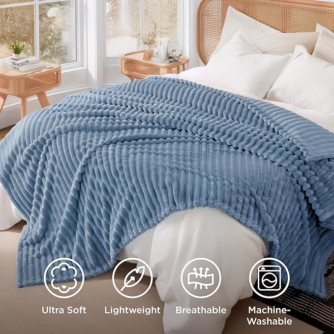 Bedsure GentleSoft Blue California King Size Blanket for Couch - Cozy Soft Blankets for Women, Cute Small Fleece Throws for Girls, Birthday Gifts for Women, Ashley Blue, 102x96 Inches