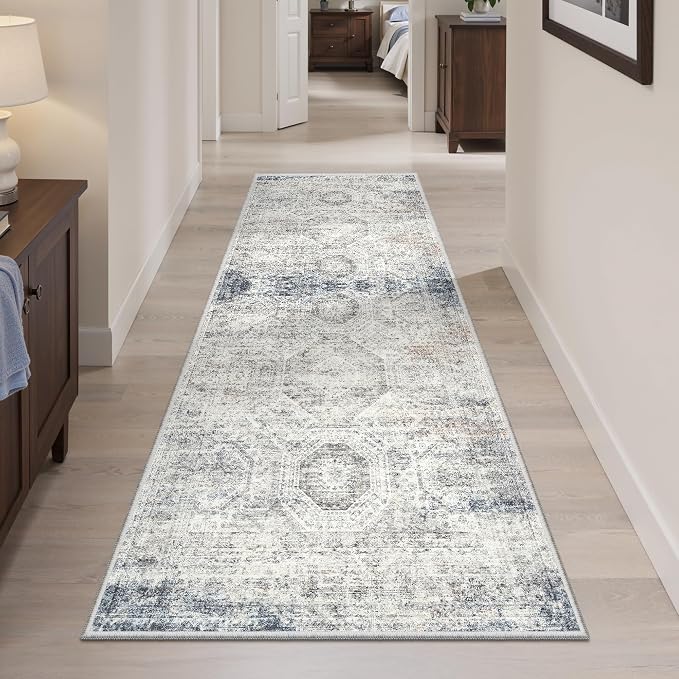 Soalmost Runner Rug 2x5 Washable Non-Slip Kitchen Entry Runners Blue/Ivory | - Image 2