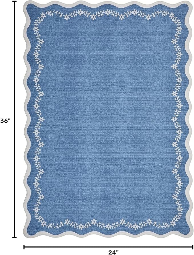 GarveeHome Scalloped Entryway Rug 2x3 Blue Washable Front Door Entry Rug | - Image 2
