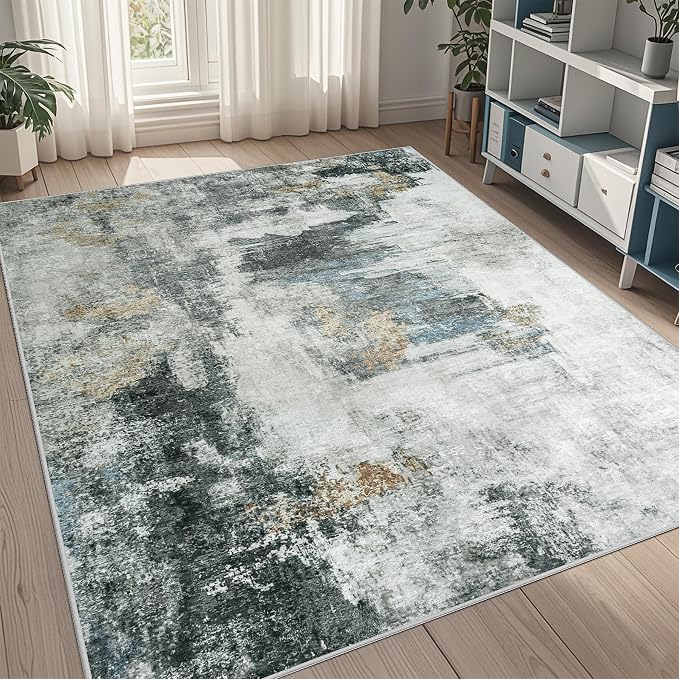 5x8 Area Rugs for Living Room Washable Bedroom Dining Room Black Gold | Modern by Aelenmu