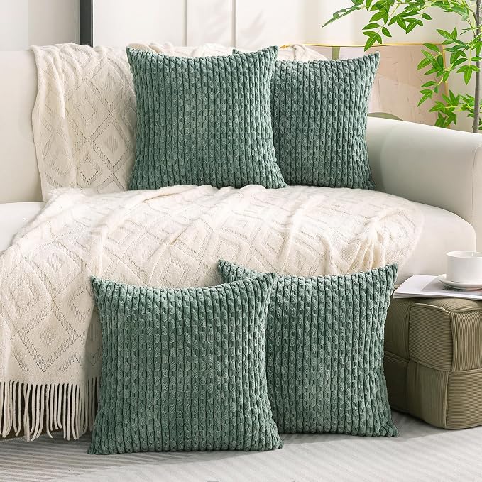 Set of 4 Teal Green Decorative Throw Pillow Covers 24x24 Inch Corduroy Pillow - Image 3