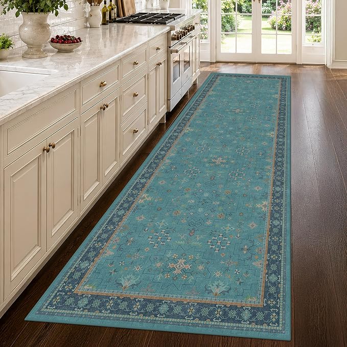 Teal 10ft Long Hallway Runner Rug - Image 3