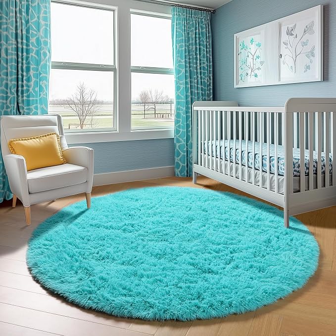 Teal Blue Round Rugs 5ft for Bedroom Living Room, Fluffy Circle Area Rug for - Image 7