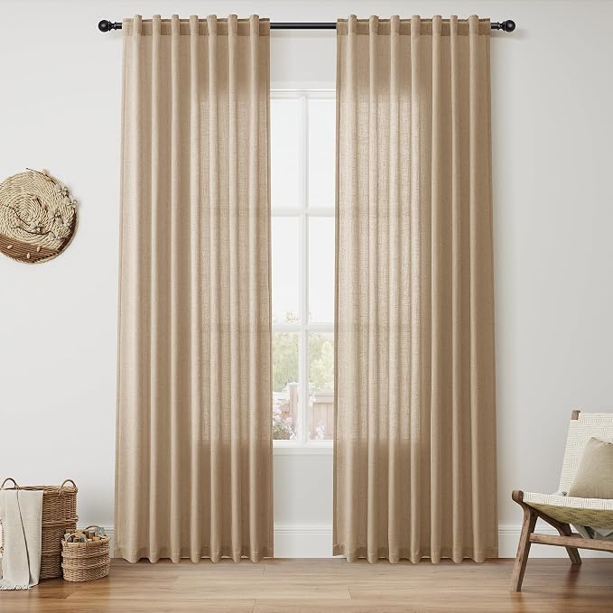 Sand Beige Linen Curtains 84 Inch Length by Nanspring