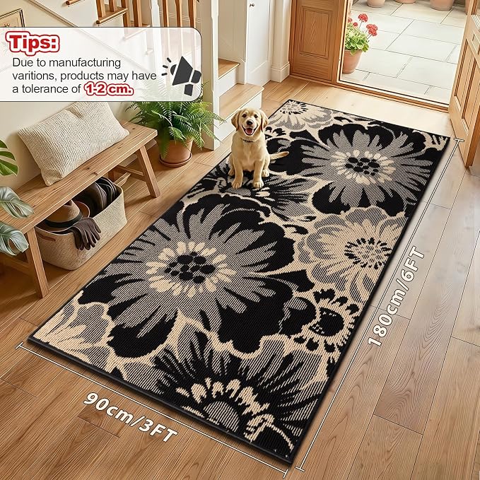 Findosom Hallway Runner Rug 3x6, Non Slip High-Low Textured Floral Washable - Image 2