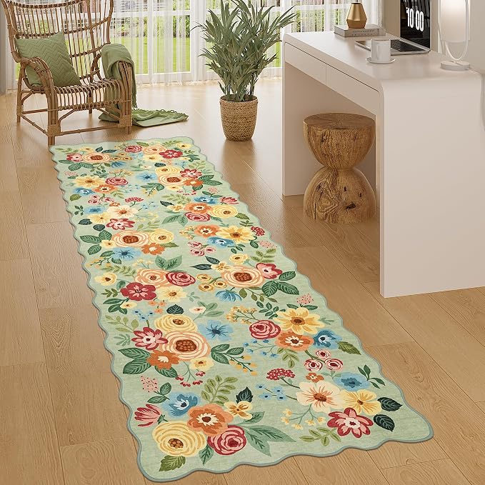 DUKINO 2.6x8 Runner Rug, Floral Washable Kitchen Rugs Non Slip, Stain Resistant by DUKINO