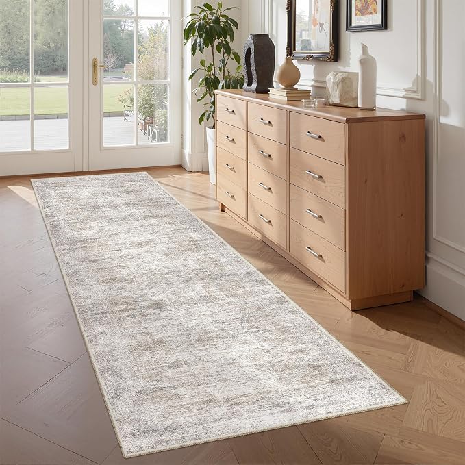 2x6 Runner Rug Non Slip, Washable Hallway Runner Rug, Taupe | Neutral Rugs by Restydon