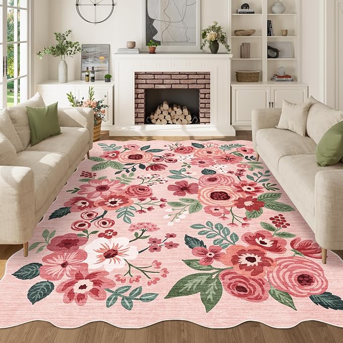 DUKINO 5x7 Area Rugs for Bedroom, Floral Washable Rug Non Slip, Stain Resistant by DUKINO