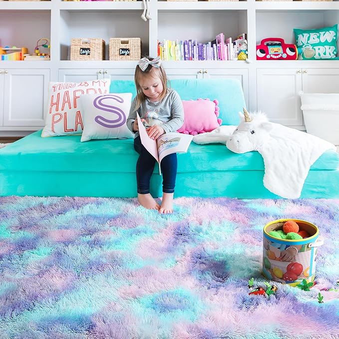 Kawaii Vibrant Rugs for Girls Bedroom, Pastel 5x8 Rainbow Purple Area Rugs | - Image 7