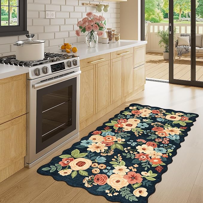 DUKINO 2x4 Rug for Entryway, Floral Washable Kitchen Rugs, Low Pile, Soft Throw - Image 3