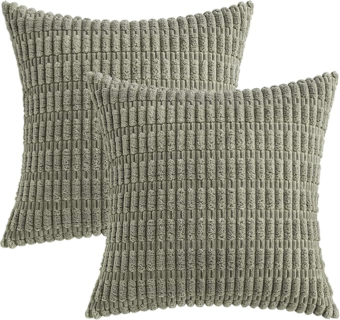 MIULEE Corduroy Decorative Throw Pillow Covers 18x18 Light Olive Pack of 2 | - Image 6