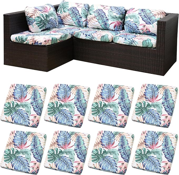 8Pcs Patio Cushion Covers, Outdoor Stretch Cushion Covers, Washable | Stretch by Unknown