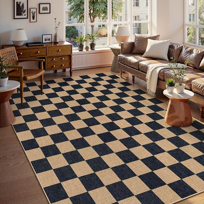 Lahome Checkered Easy Jute Living Room Rug, 8x10 Outdoor Rugs Washable | by Lahome