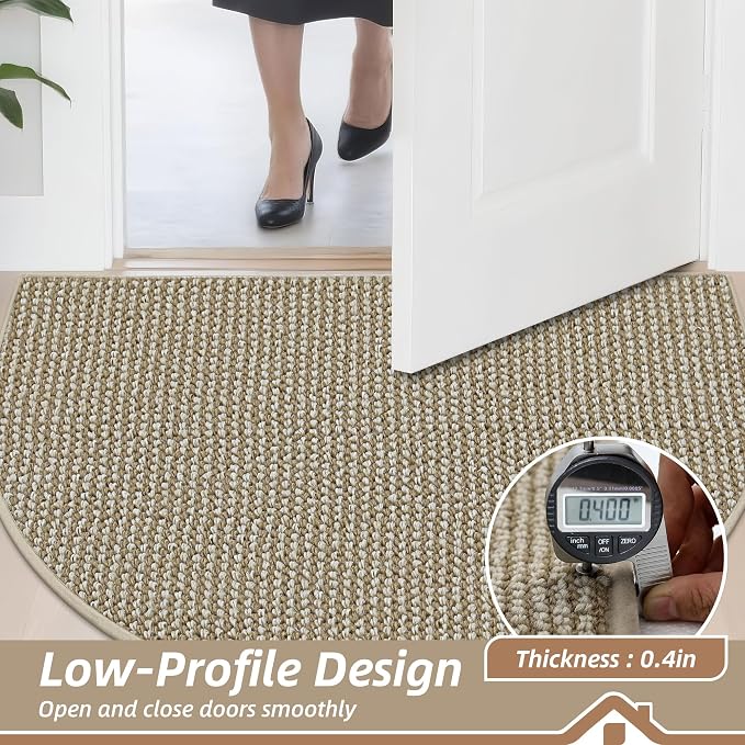 BEQHAUSE Dirt Trapper Door Mat 26" x 40" Half Circle Non Slip, Light Beige | - Image 5