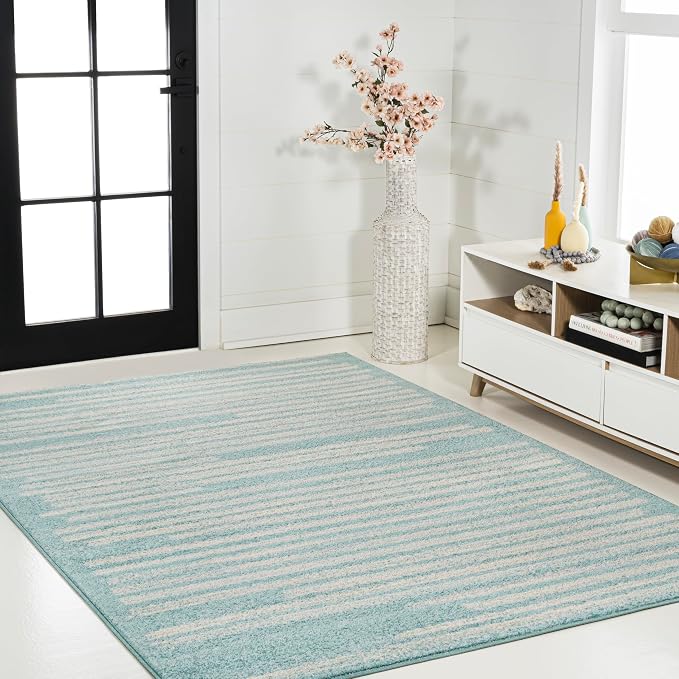 JONATHAN Y Khalil Modern Berber Stripe Turquoise/Cream Indoor Area Rug - Image 5