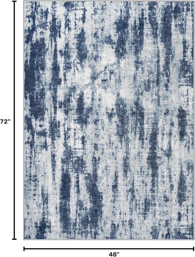 4x6 Area Rugs for Living Room: Washable Abstract Blue Grey Badroom Carpet | - Image 2