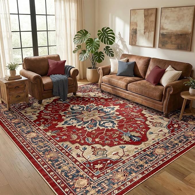 RELEANY Washable Area Rug, Water Repellent, Pet Friendly, Vintage Floral Boho by RELEANY