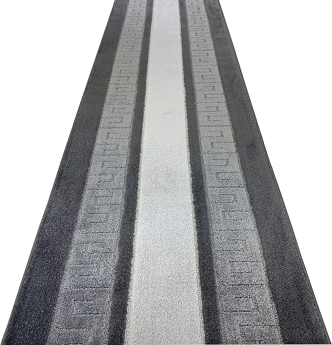 Custom Length Cut to Size Ancient Latin Hellenic Motif Carpet Runner Rug for Hallways, Non Slip Rubber Backed, 31 inch Wide X Customized Length, Greek Key Grey, 31 inch X 10 feet