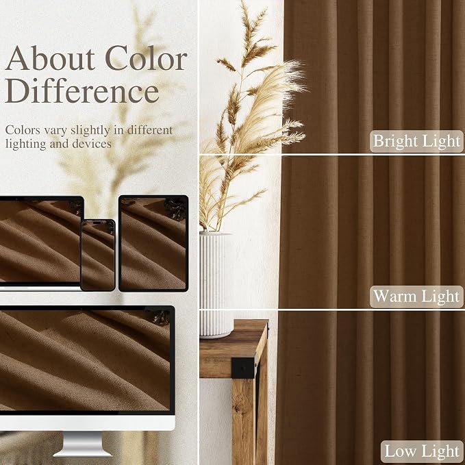 Tobacco Brown Linen Curtains 63 Inches Long 2 Panels - Image 3