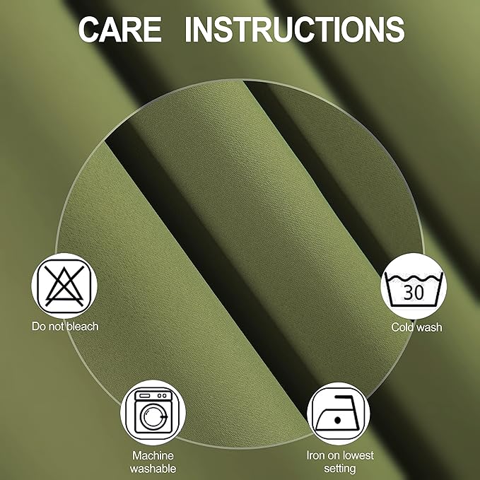 Olive Green Blackout Curtains/52 x 84 Inch Long/Set of 2 Curtain Panels/Thermal - Image 4
