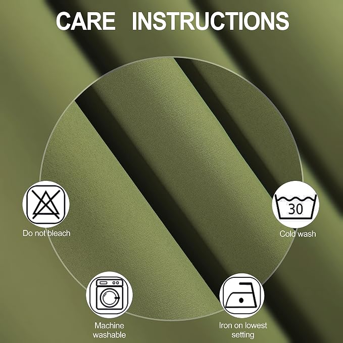 Olive Green Thermal Blackout Curtains/52 x 54 Inch/Set of 2 Panels Room - Image 4