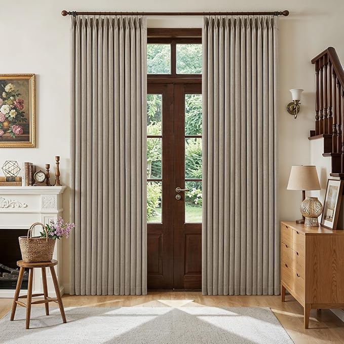 Deep Flax Linen Pinch Pleated Blackout Curtains 84 Inches Long | 100% Black Out by Twodrapes