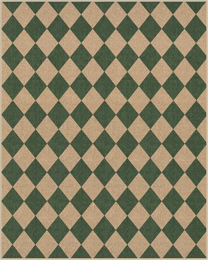 Lahome Checkered Easy Jute Living Room Rug, 8x10 Outdoor Rugs Washable | - Image 9