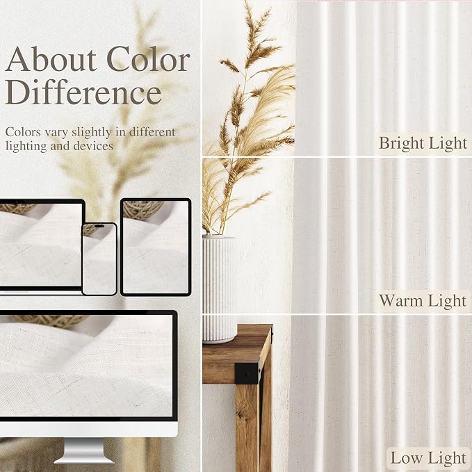 Ivory White Linen Curtains 63 Inches Long - Image 5