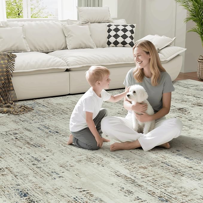 8x10 Washable Area Rug for Living Room Bedroom: Non-Slip Modern Gray White | - Image 7