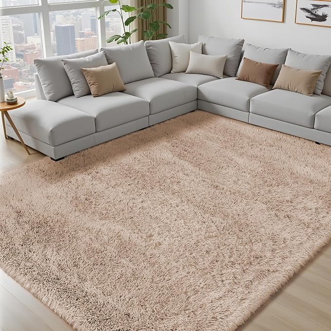 PLHXFR 8x10 Area Rugs Living Room: Fluffy Bedroom Rug Shag Carpet Camel | - Image 7