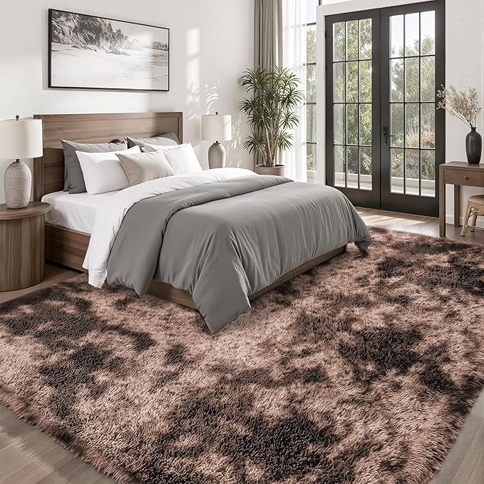 PLHXFR 8x10 Area Rug Living Room: Fluffy Bedroom Soft Shag Rug Coffee Brown | - Image 2