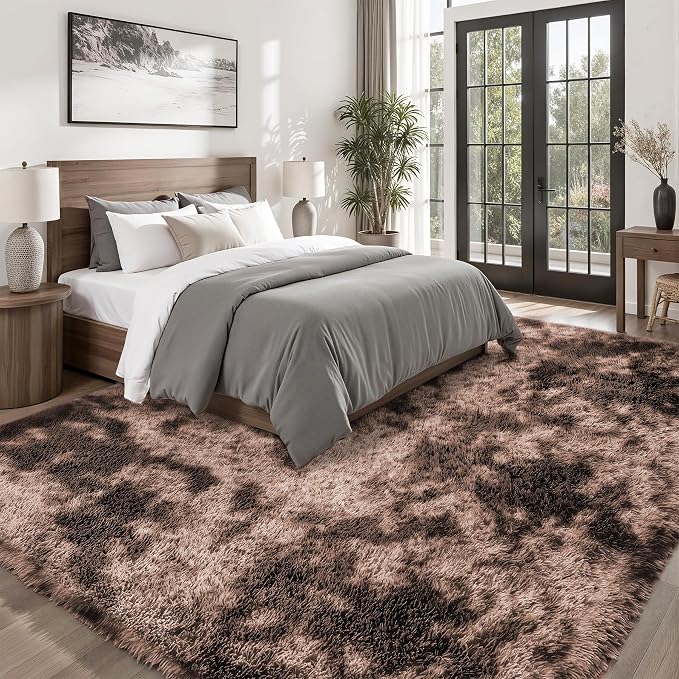 PLHXFR 9x12 Area Rug Living Room: Fluffy Bedroom Soft Shag Rug Coffee Brown | - Image 2
