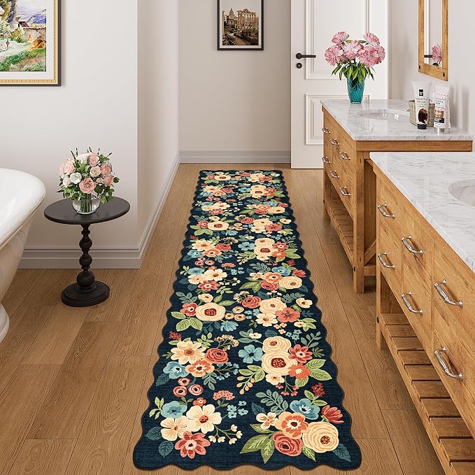 DUKINO 2x8 Washable Runner Rug, Floral Non Slip Kitchen Rugs, Soft Throw Rug - Image 4