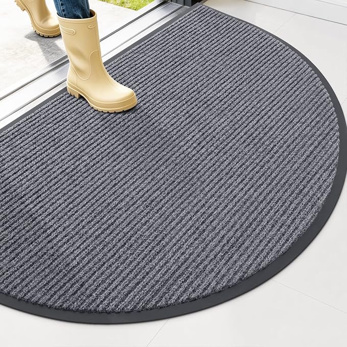OLANLY Half Circle Front Door Mat 47x30, Waterproof Heavy-Duty Doormat | Grey by OLANLY