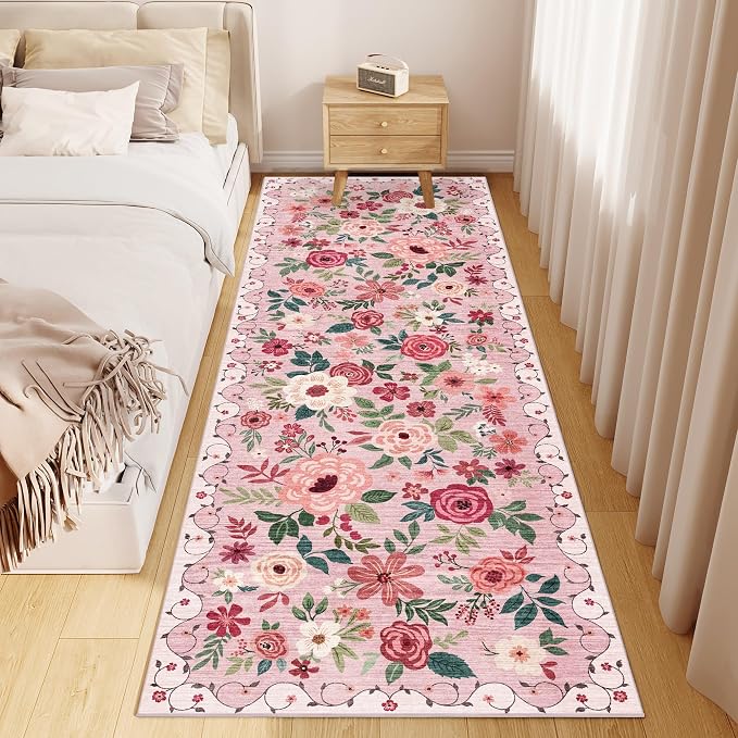 DUKINO 2x10 Runner Rug, Floral Washable Kitchen Runner Rug Non Slip, Low Pile - Image 8