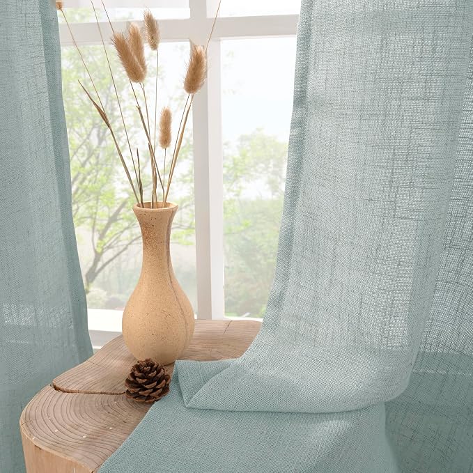 Greyish Blue Short Linen Curtains 40 Inches Long - Image 2