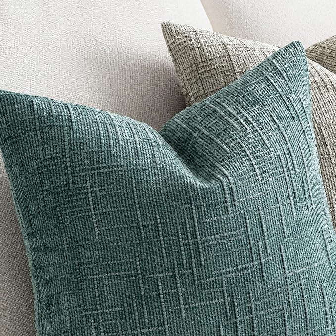 MIULEE Chenille Textured Throw Pillow Covers Teal 18x18 Set of 2 | Slubby - Image 3