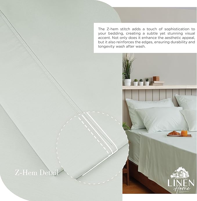 Linen Home 100% Cotton Percale Sheets California King Size, Dove Grey, Deep Pocket, 4 Pieces Set - 1 Flat, 1 Deep Pocket Fitted Sheet and 2 Pillowcases, Crisp Cool and Strong Bed Linen