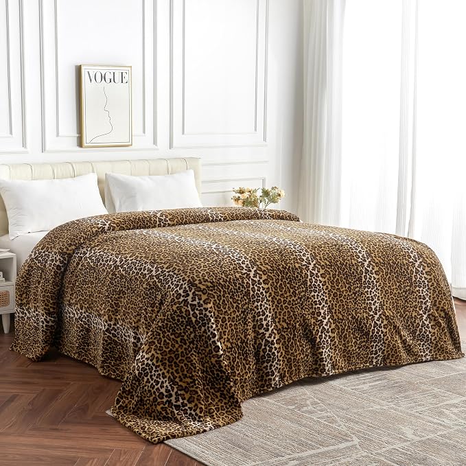 Edenleaf Fleece King Size Super Soft Cozy Leopard Print Blanket - Image 3