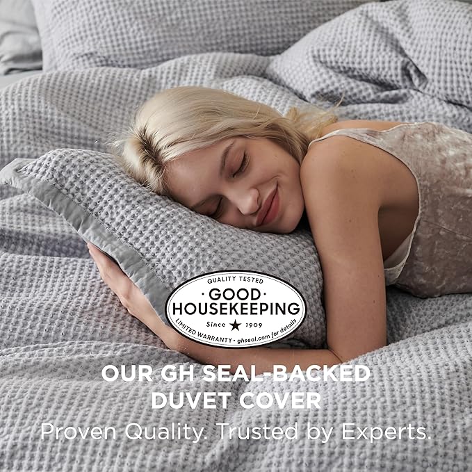 Bedsure Cotton Duvet Cover Set - 100% Cotton Waffle Weave Grey Duvet Cover Oversized King Size, GentleSoft™ and Breathable Bedding Set for All Season, 3 Pieces, 120"x98"