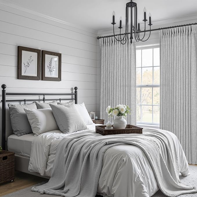 Linen Textured Sheer Light Grey Curtains 102 Inches Long - Image 5