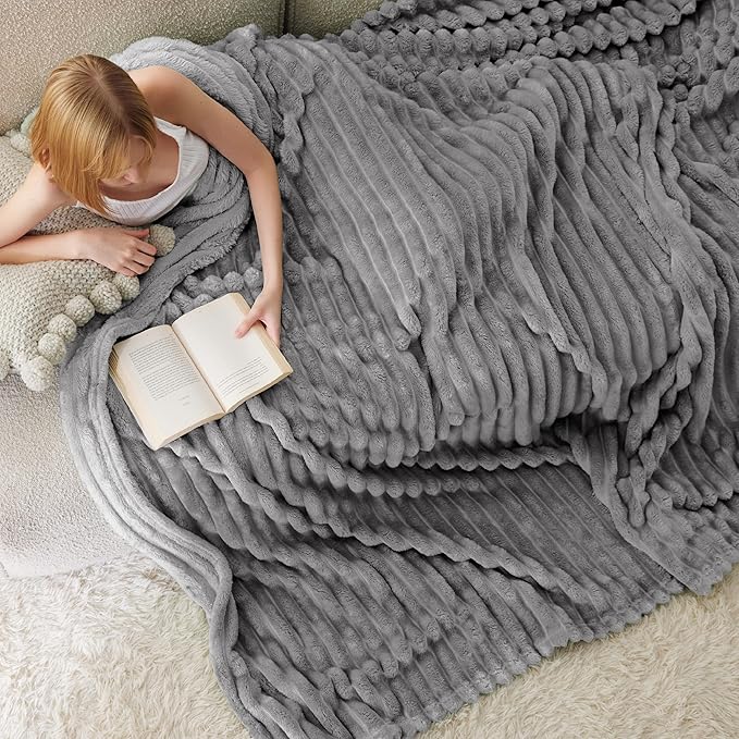 Bedsure GentleSoft Frost Gray Fleece Blanket for Couch - Cozy Soft Blankets for Women, Cute Small Throws for Girls, 108x90 Inches