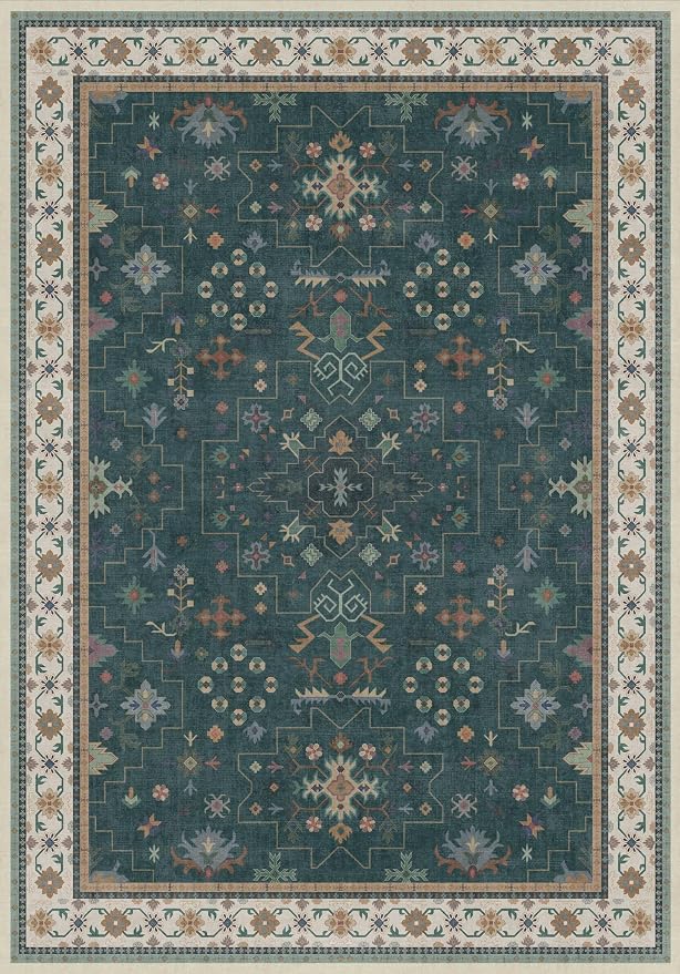 Dark Green Vintage 7x10 Washable Rugs - Image 3
