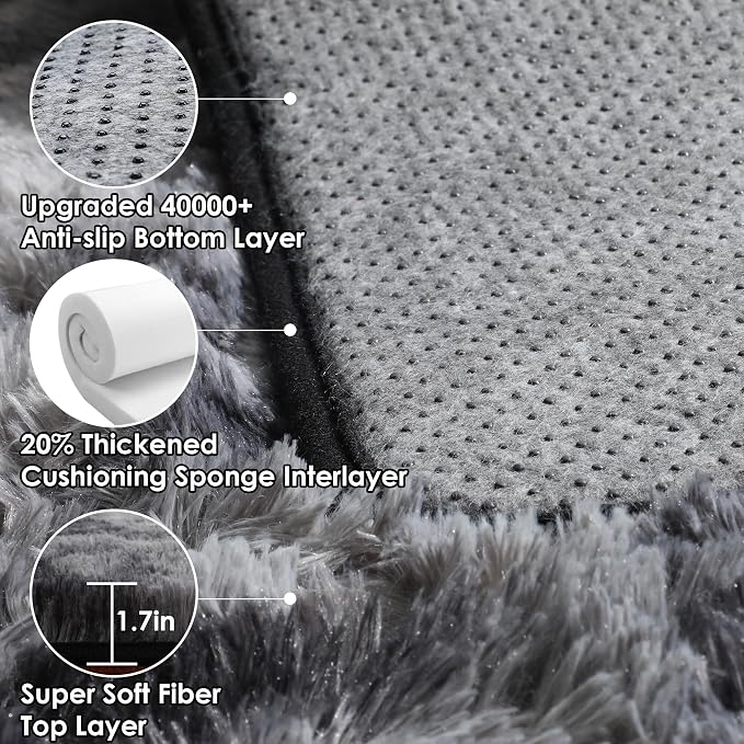 8x10 Area Rugs for Living Room, Tie-Dyed Dark Grey Fluffy Shag Large Bedroom Rug - Image 4