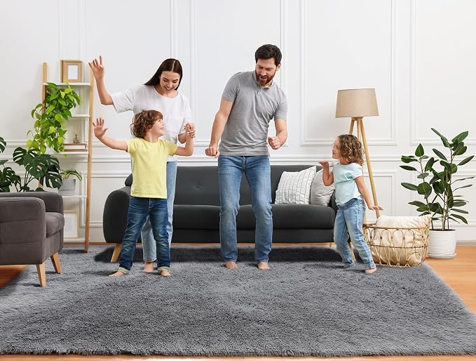 Grey Area Rugs for Living Room, 5x8 Gray Fluffy Shag Bedroom Rug, Ultra Soft - Image 5